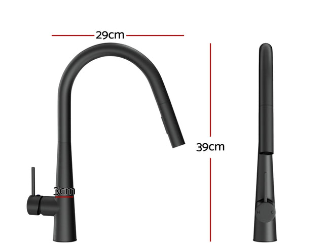 Cefito Kitchen Mixer Tap Pull Out Round 2 Mode Sink Basin Faucet Swivel WELS Black