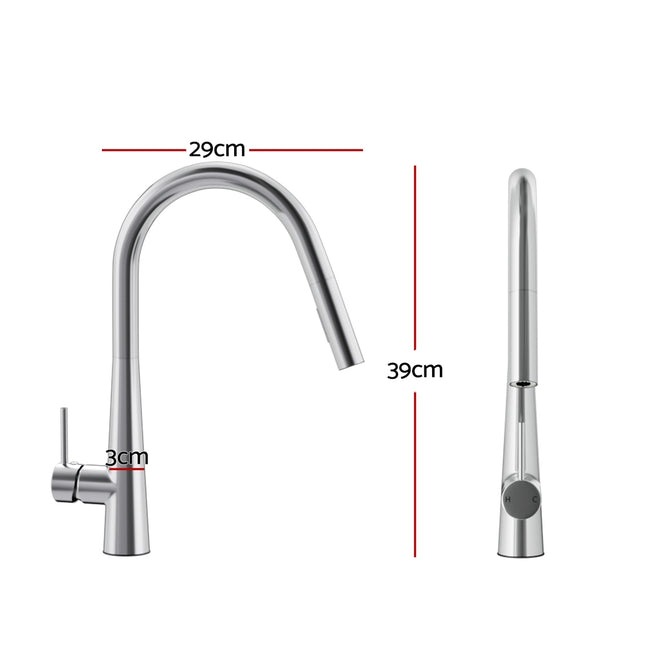 Cefito Kitchen Mixer Tap Pull Out Round 2 Mode Sink Basin Faucet Swivel WELS Chrome