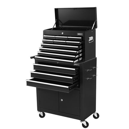 Giantz 13 Drawer Tool Box Cabinet Chest Toolbox Storage Garage Organiser Black
