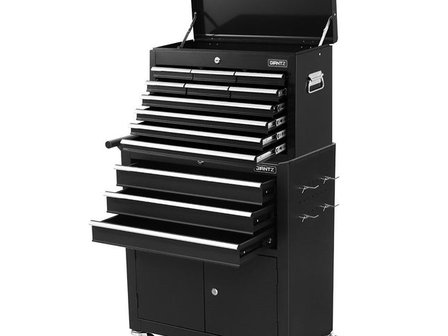 Giantz 13 Drawer Tool Box Cabinet Chest Toolbox Storage Garage Organiser Black
