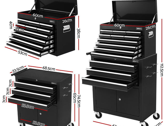 Giantz 13 Drawer Tool Box Cabinet Chest Toolbox Storage Garage Organiser Black