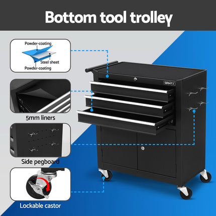 Giantz 13 Drawer Tool Box Cabinet Chest Toolbox Storage Garage Organiser Black