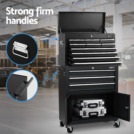 Giantz 13 Drawer Tool Box Cabinet Chest Toolbox Storage Garage Organiser Black