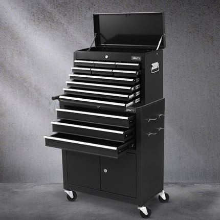 Giantz 13 Drawer Tool Box Cabinet Chest Toolbox Storage Garage Organiser Black