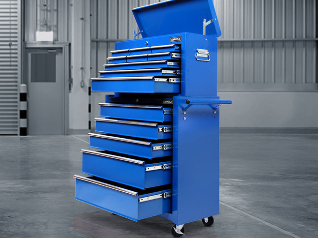 Giantz 14 Drawer Tool Box Cabinet Chest Mechanic Garage Storage Trolley Blue