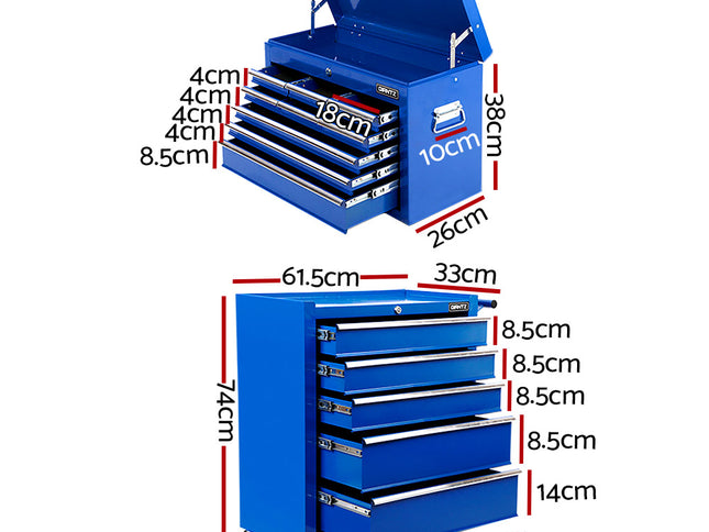 Giantz 14 Drawer Tool Box Cabinet Chest Mechanic Garage Storage Trolley Blue