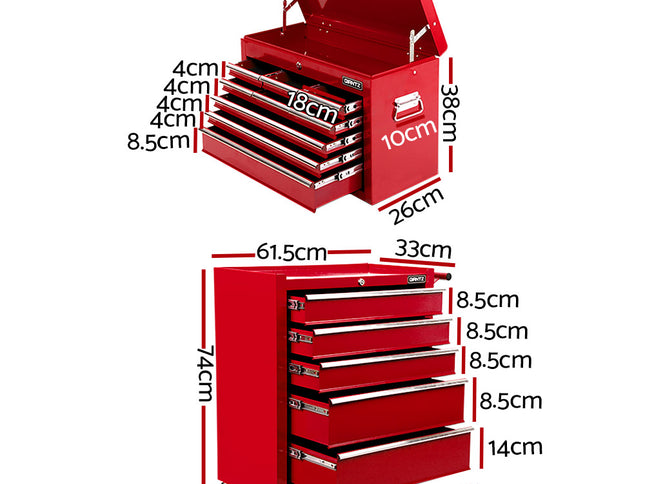 Giantz 14 Drawer Tool Box Cabinet Chest Mechanic Garage Storage Trolley Red