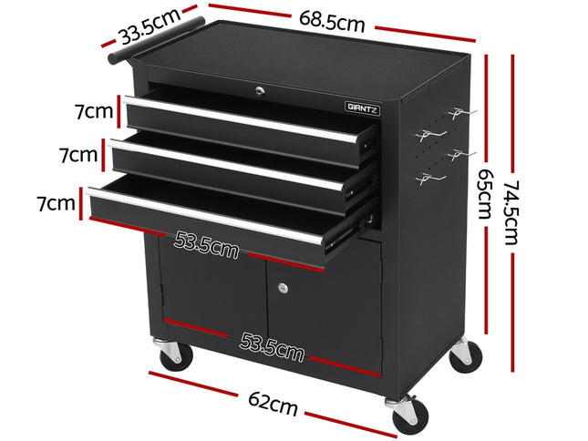 Giantz 3 Drawer Tool Box Chest Cabinet Toolbox Storage Garage Organiser Wheels