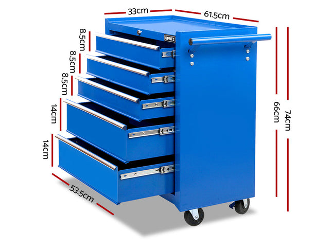 Giantz 5 Drawer Tool Box Cabinet Chest Trolley Box Garage Storage Toolbox Blue