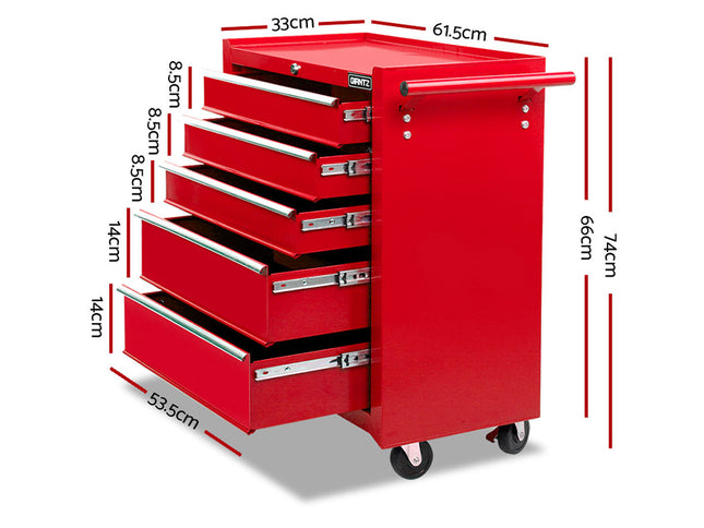 Giantz 5 Drawer Tool Box Cabinet Chest Trolley Box Garage Storage Toolbox Red