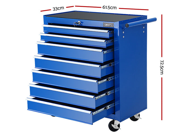 Giantz 7 Drawer Tool Box Cabinet Chest Trolley Storage Garage Toolbox Blue