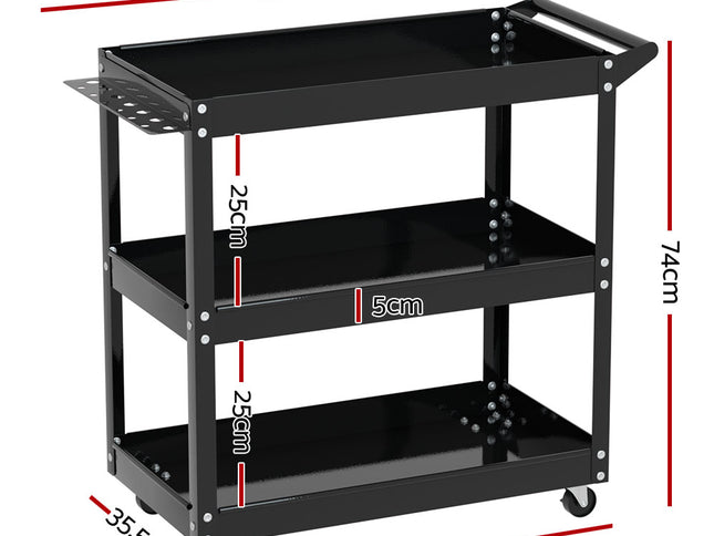 Giantz 3-Tier Tool Cart Trolley Workshop Garage Storage Organizer Black