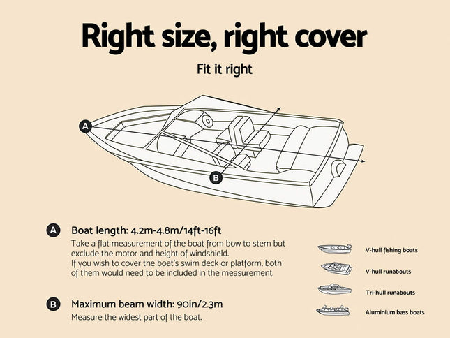 Seamanship 14- 16ft Boat Cover Trailerable Marine Grade 600D