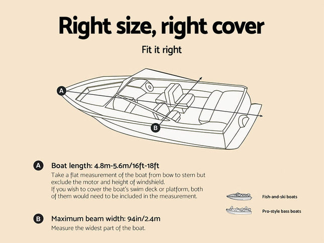 Seamanship 16-18.5ft Boat Cover Trailerable Marine Grade 600D