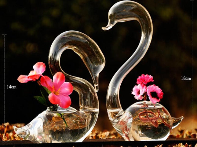 Swan Flower Vases - Home Decor Wedding Gifts Glass Crafts-1915198107033931778