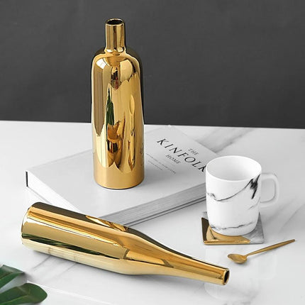 Gold Plated Ceramic Flower Vase - Desktop Decorative Three-Piece Set-1915197834530000899