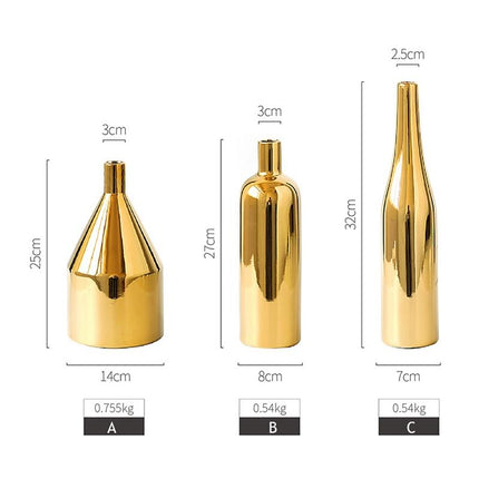 Gold Plated Ceramic Flower Vase - Desktop Decorative Three-Piece Set-1915197834530000900