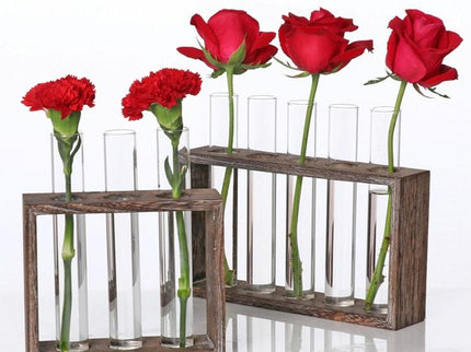 Minimalist Hydroponic Glass Vase With Wooden Frame For Coffee Shop Decor-1915198284557848581