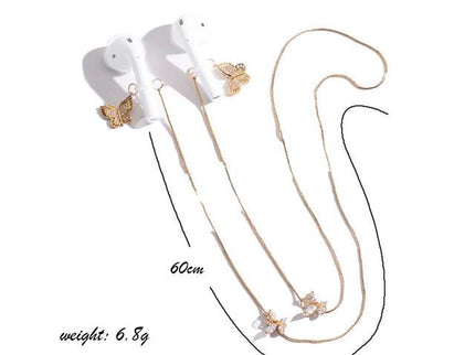 Wireless Earphone Anti-Lost Chain With Zircon Butterfly Necklace - Golden-1915196893667921921