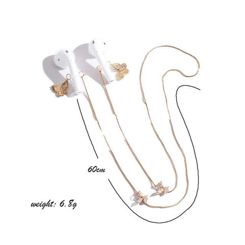 Wireless Earphone Anti-Lost Chain With Zircon Butterfly Necklace - Golden-1915196893667921921
