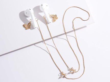 Wireless Earphone Anti-Lost Chain With Zircon Butterfly Necklace - Golden-1915196893667921924