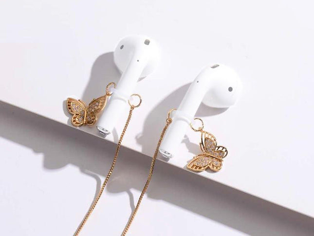 Wireless Earphone Anti-Lost Chain With Zircon Butterfly Necklace - Golden-1915196893667921922