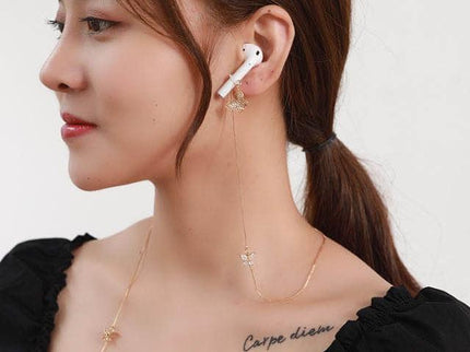 Wireless Earphone Anti-Lost Chain With Zircon Butterfly Necklace - Golden-1915196893667921923