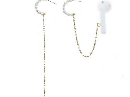 3-Piece Bluetooth Headset With Anti-Lost C-Type Earring Chain - Silver Pearl-1915197518933790721