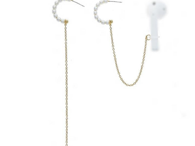 3-Piece Bluetooth Headset With Anti-Lost C-Type Earring Chain - Silver Pearl-1915197518933790721