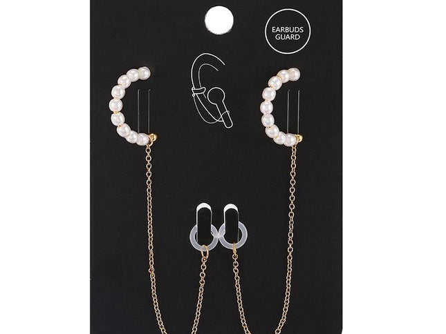 3-Piece Bluetooth Headset With Anti-Lost C-Type Earring Chain - Silver Pearl-1915197518933790722