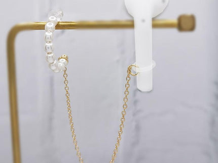 3-Piece Bluetooth Headset With Anti-Lost C-Type Earring Chain - Silver Pearl-1915197518933790723
