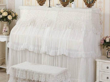 White Lace Piano Dust Cover - Embroidered Full Size Double Seats 153X33X120-1915196645142827009