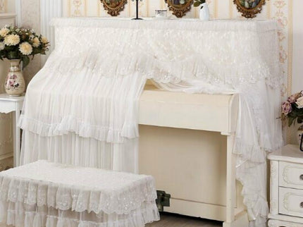White Lace Piano Dust Cover - Embroidered Full Size Double Seats 153X33X120-1915196645142827014