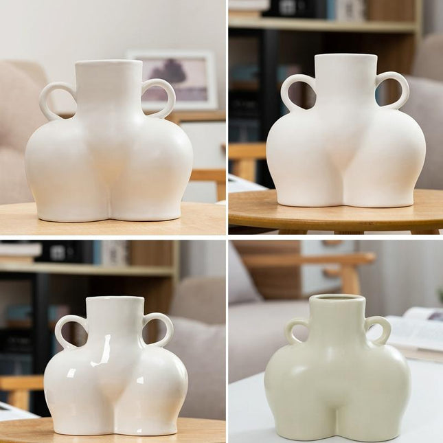 Small White Ceramic Vase For Home Decor With Dried Flower Design-1915197426973675521