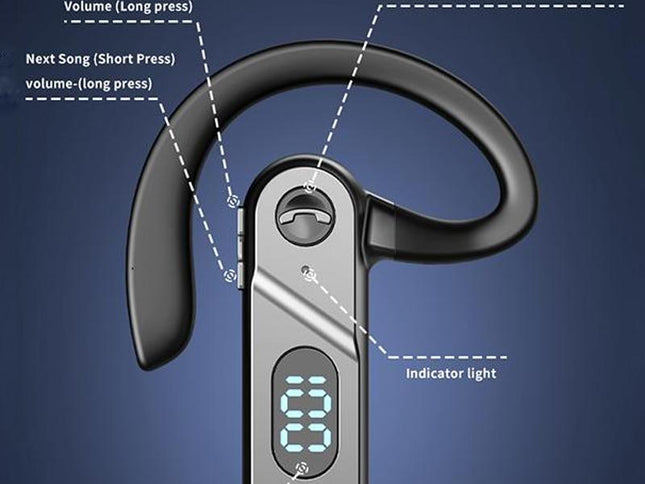 V28 Bluetooth Voice Control Earphone - Black Digital Display Single Ear-1915196931546681346