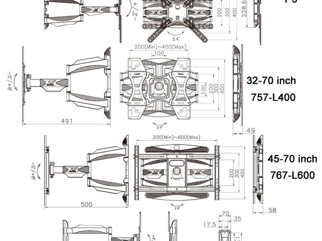 45-70 Inch Telescopic Swivel Tv Wall Mount Bracket-1915198145994821634