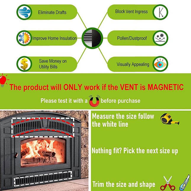 2-Pack Magnetic Fireplace Draft Stopper - 101.6 X 10.16Cm - Block Cold Air-1915197853333065730