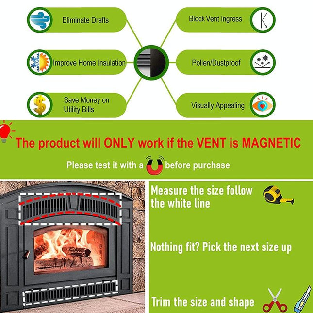 2-Pack Magnetic Fireplace Draft Stopper - 101.6 X 15.24Cm - Block Cold Air-1915197843107352578