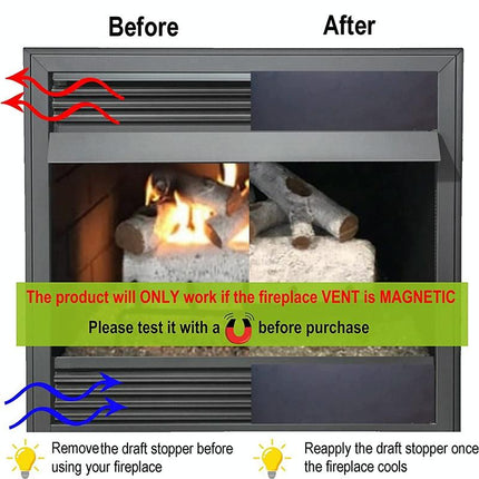 2-Pack Magnetic Fireplace Draft Stopper - 101.6 X 15.24Cm - Block Cold Air-1915197843107352579