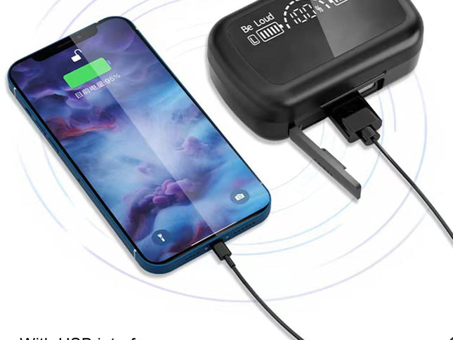 Mini Bluetooth Headset With Charging Bin And Digital Display - Black-1915196876223811585