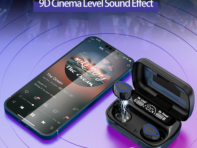 Mini Bluetooth Headset With Charging Bin And Digital Display - Black-1915196876223811586