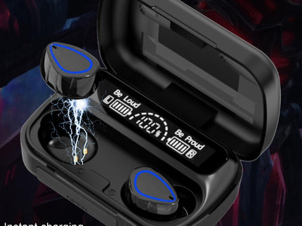 Mini Bluetooth Headset With Charging Bin And Digital Display - Black-1915196876223811587