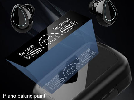 Mini Bluetooth Headset With Charging Bin And Digital Display - Black-1915196876223811588