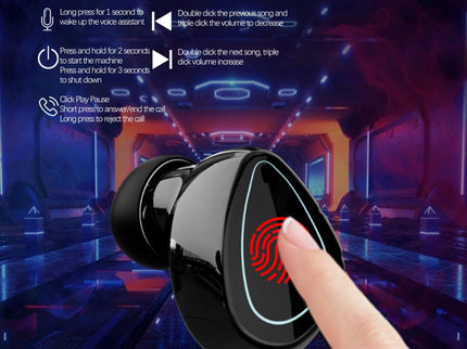 Mini Bluetooth Headset With Charging Bin And Digital Display - Black-1915196876223811589