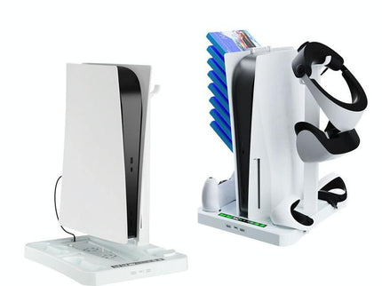 Multifunctional Cooling Base For Ps5 With Vr2 Handle Charging And Disc Storage Stand - White-1915196930066092038