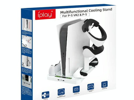 Multifunctional Cooling Base For Ps5 With Vr2 Handle Charging And Disc Storage Stand - White-1915196930066092036