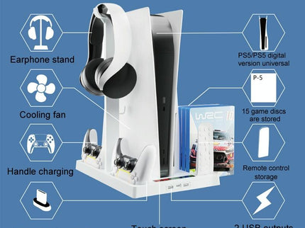 Ps5 Cooling Handle With Charging Base And Disc Storage Rack - White-1915197139391221765
