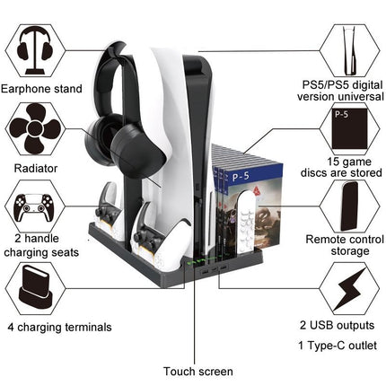 Ps5 Cooling Fan Base With Charging Stand And Disc Holder - Black-1915197143715549187