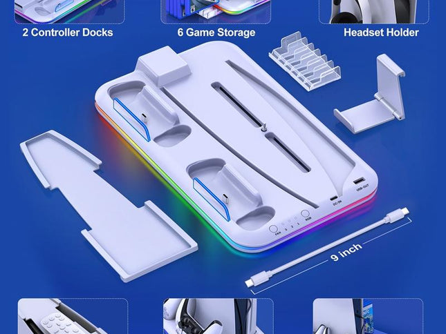 Multi-Functional Cooling Base For Ps5 / Psvr2 Controller With Rgb Lights - White-1915196868254633986