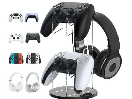 Black Acrylic Game Controller Display Stand With Headphone Hanger-1915196829893529600